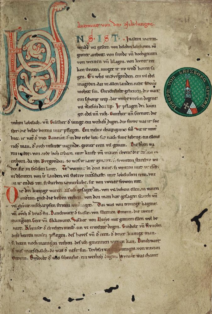 Große Abbildung Nr.1: 142-1188 Nibelungenlied und die Klage, Das.: (Faksimile)