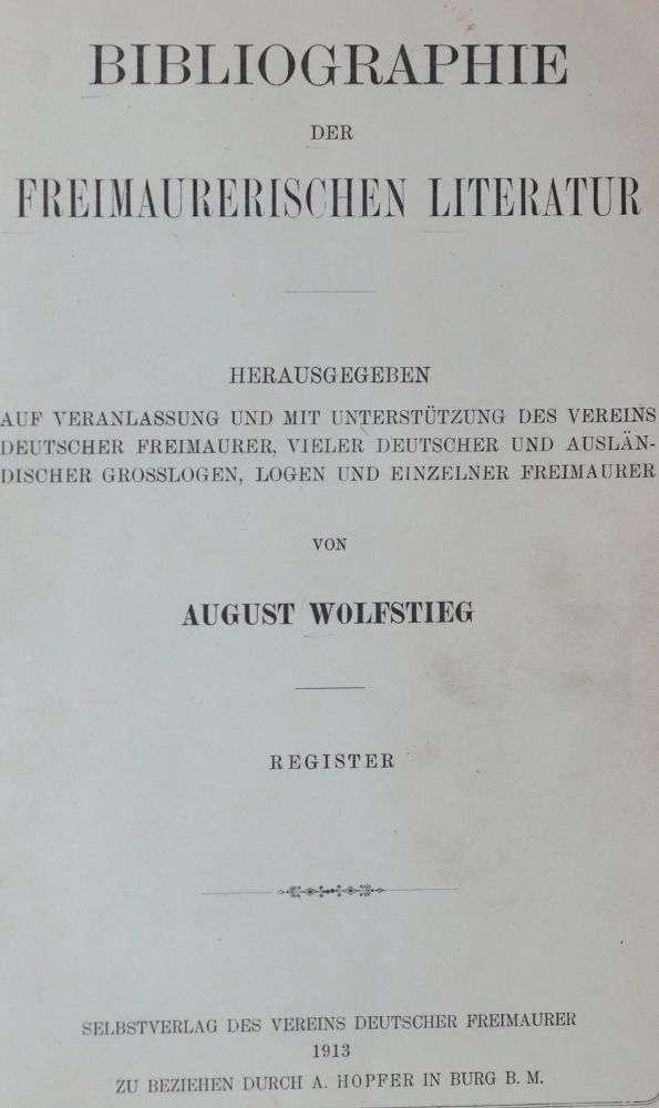 Große Abbildung Nr.1: 142-1217 Wolfstieg,A.: (Freimaurerei)