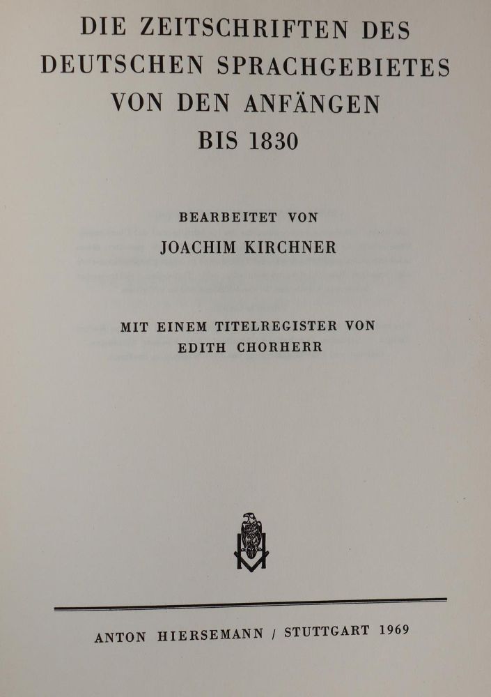 Große Abbildung Nr.1: 142-1219 Kirchner,J. u. H.Jessen.: (Bibliographie und Buchwesen)