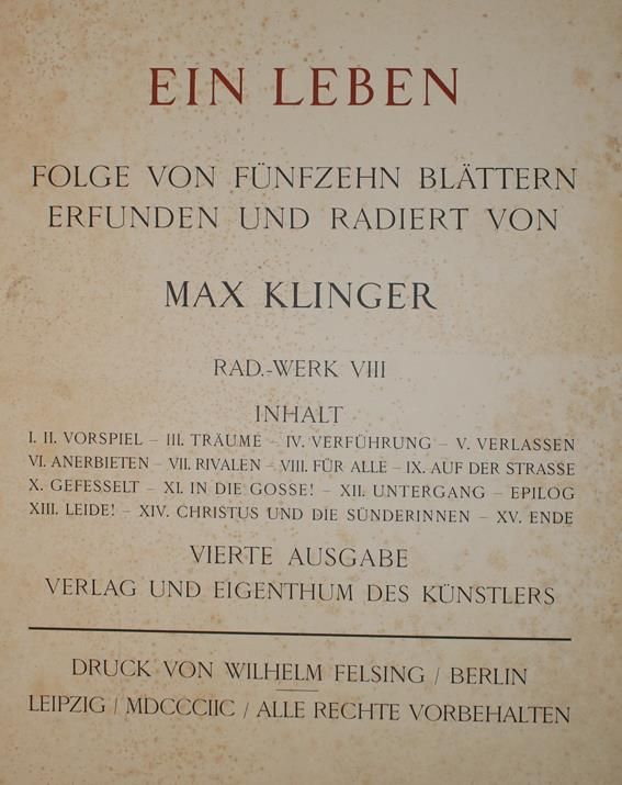 Große Abbildung Nr.1: 142-1468 Klinger,Max.: (Literatur und illustrierte Bücher bis 19.Jahrhundert)