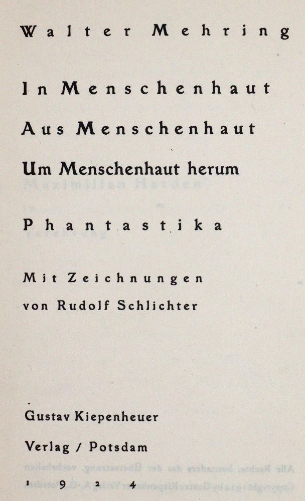 Große Abbildung Nr.1: 142-1482 Mehring,W.: (Literatur und illustrierte Bücher bis 19.Jahrhundert)