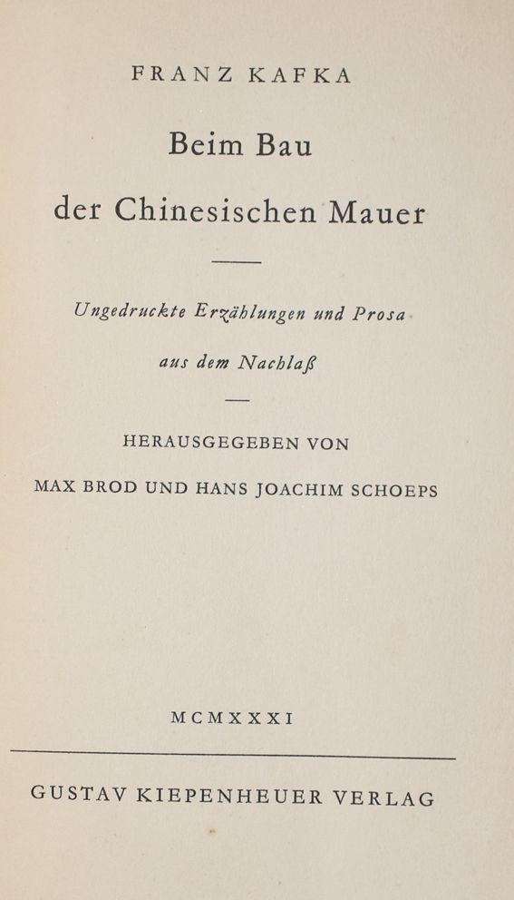 Große Abbildung Nr.1: 142-1700 Kafka,F.: (Literatur und illustrierte Bücher 20.Jahrhundert - Alte Literatur in modernen Ausgaben)