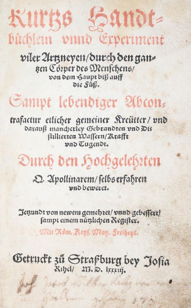 Große Abbildung Nr.3: 142-1871 Ryff,W.H. (Pseud. Q.Apollinaris).: (Botanik, Kräuterbücher)