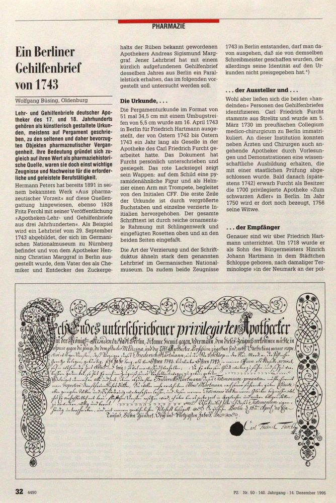 Große Abbildung Nr.2: 142-1928 Apotheker-Lehrbrief.: (Medizin, Pharmazie)
