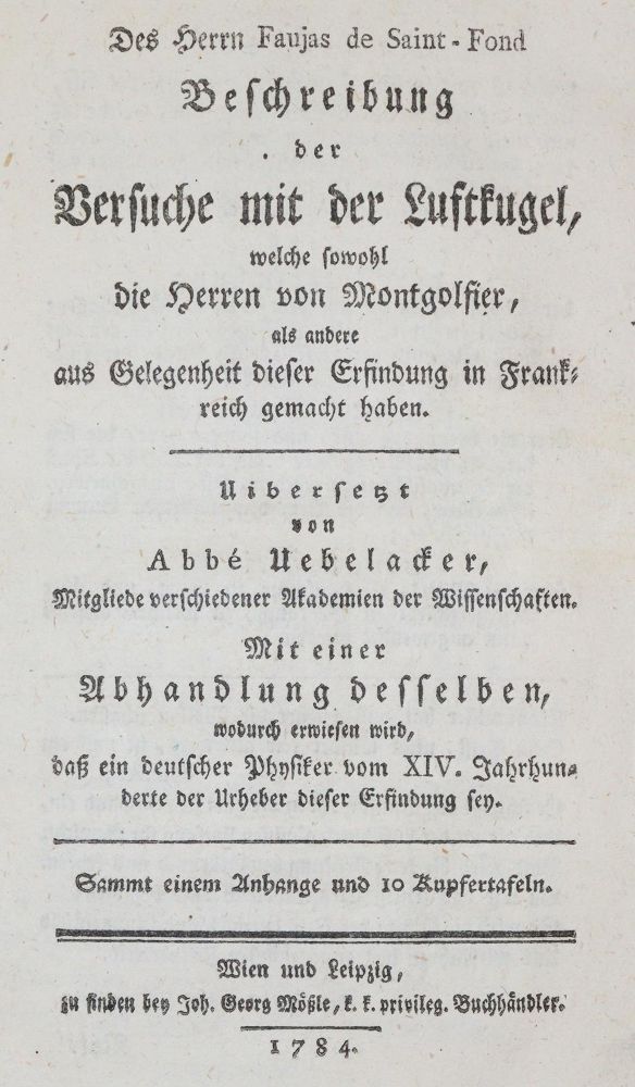 Große Abbildung Nr.3: 142-2064 Faujas de Saint-Fond,(B.).: (Verschiedene Gebiete - Varia, Aeronautik)