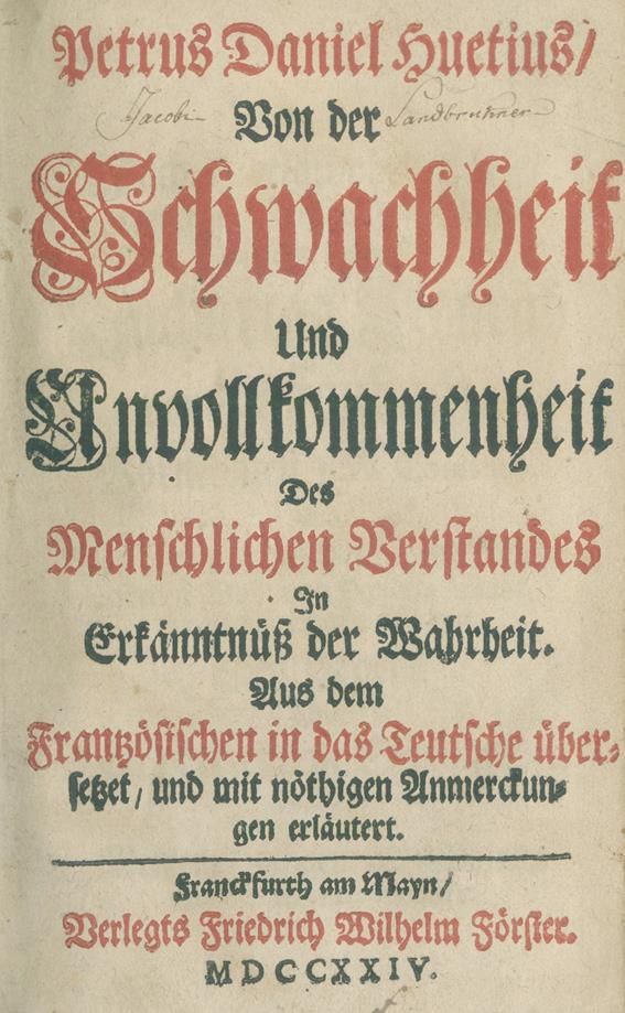 Große Abbildung Nr.1: 142-207 Huet,P.D.: (Alte Drucke, Handschriften und Theologie)