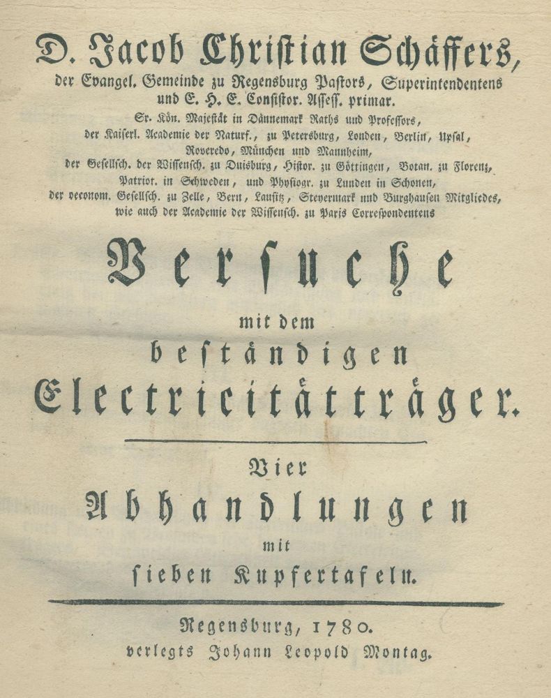 Große Abbildung Nr.2: 142-2100 Schäffer,J.C.: (Verschiedene Gebiete - Varia, Elektrizität)