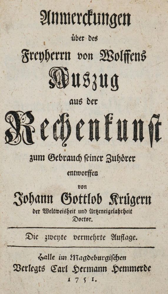 Große Abbildung Nr.1: 142-2134 Krüger,J.G.: (Verschiedene Gebiete - Varia, Mathematik)