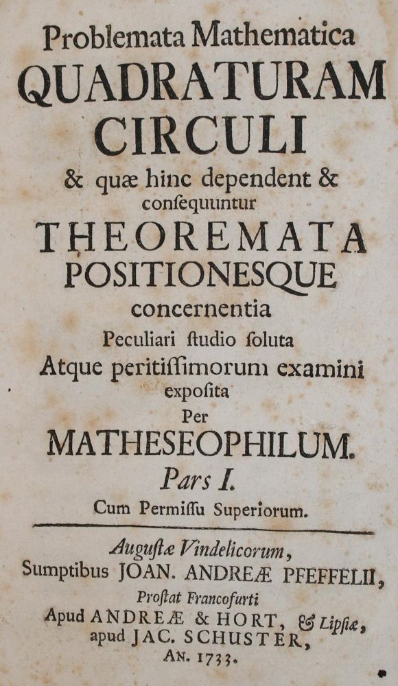 Große Abbildung Nr.1: 142-2136 Matheseophilus (Pseud.).: (Verschiedene Gebiete - Varia, Mathematik)