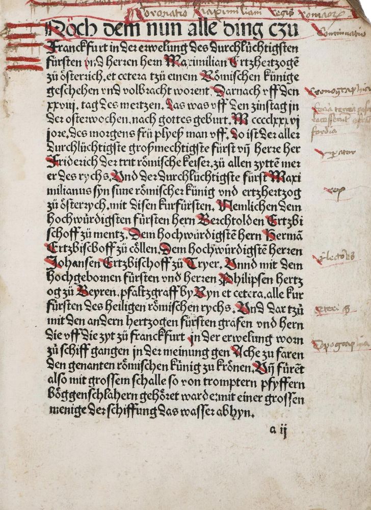 Große Abbildung Nr.1: 142-216 (Maximilian I.: (Inkunabeln, Königskrönung)