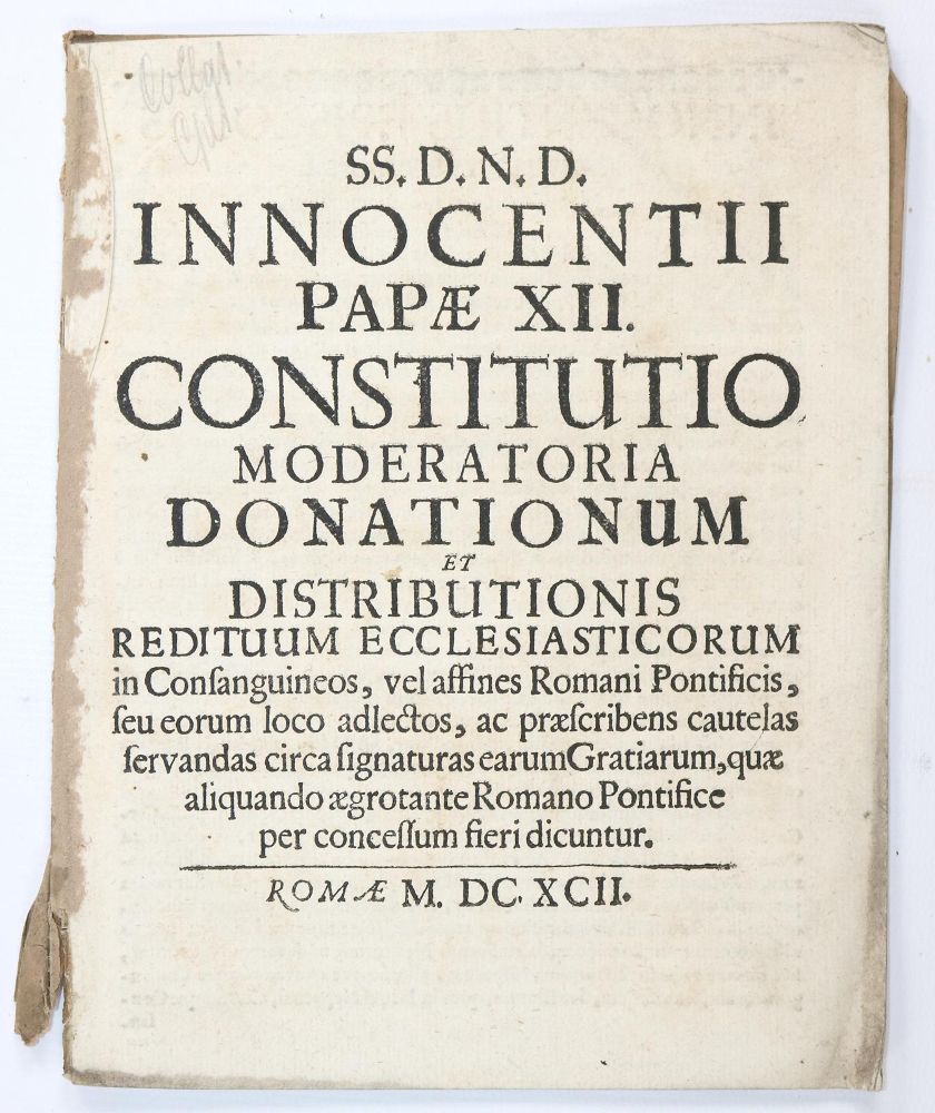Große Abbildung Nr.1: 142-219 Innozenz XII, Papst.: (Alte Drucke, Handschriften und Theologie)
