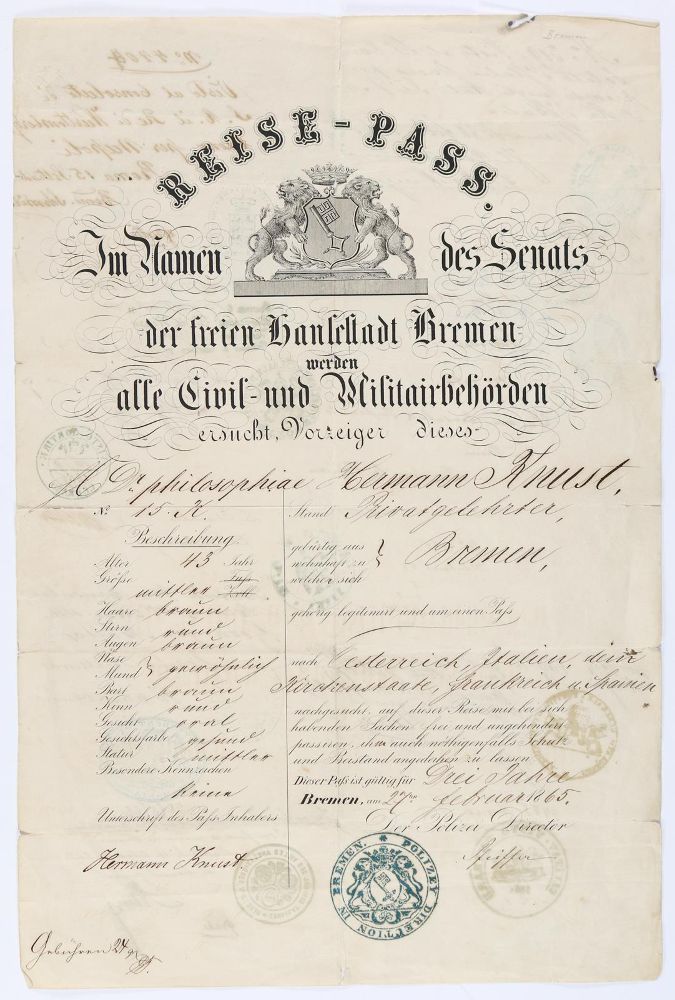 Große Abbildung Nr.1: 142-2280 Reisepass: (Deutschland, Bremen)
