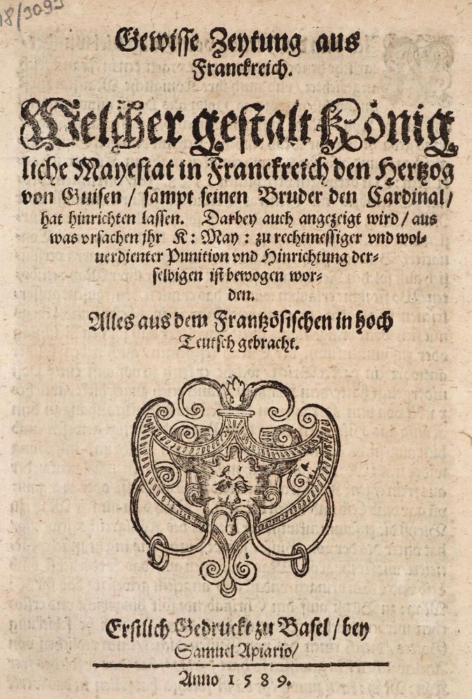 Große Abbildung Nr.1: 142-2382 Gewisse Zeytung aus Franckreich.: (Frankreich)