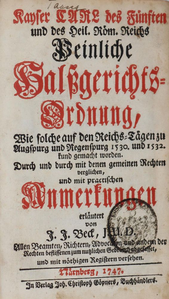 Große Abbildung Nr.1: 142-25 Beck,J.J.: (Alte Drucke, Handschriften und Theologie)