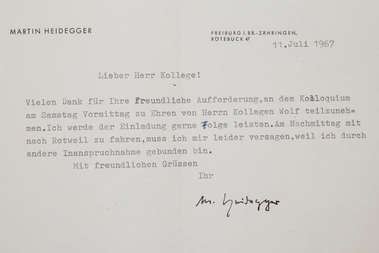 Große Abbildung Nr.1: 142-2672 Heidegger, Martin: (Autographen)