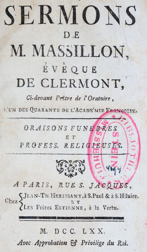 Große Abbildung Nr.1: 142-269 Massillon,(J.B.).: (Alte Drucke, Handschriften und Theologie)