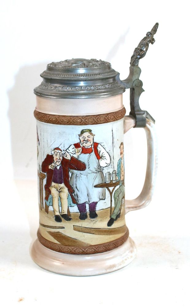 Große Abbildung Nr.1: 142-2908 Mettlach Bierkrug: (Porzellan u. Keramik, Fayencen)