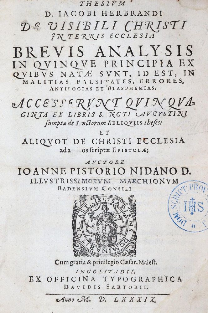 Große Abbildung Nr.1: 142-316 Pistorius,J.: (Alte Drucke, Handschriften und Theologie)