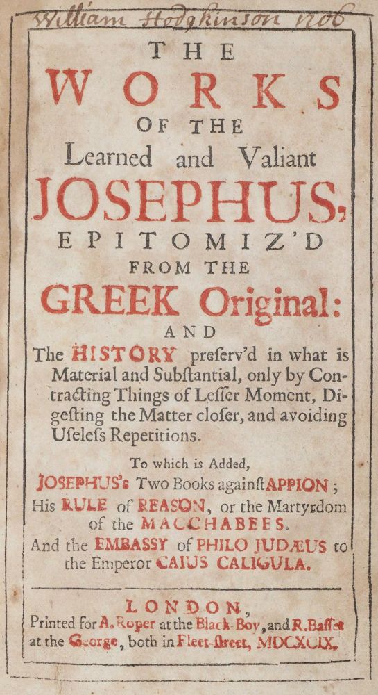 Große Abbildung Nr.1: 142-499 Josephus,F.: (Judaica)
