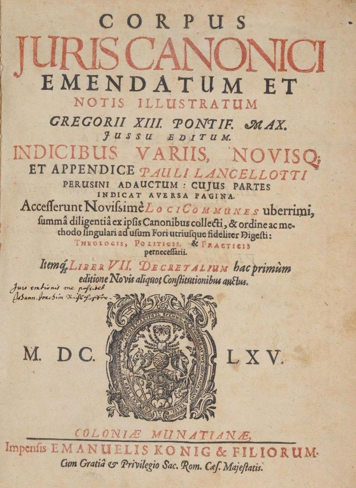 Große Abbildung Nr.1: 142-515 Corpus Juris Canonici: (Juridica und Kriminologie)
