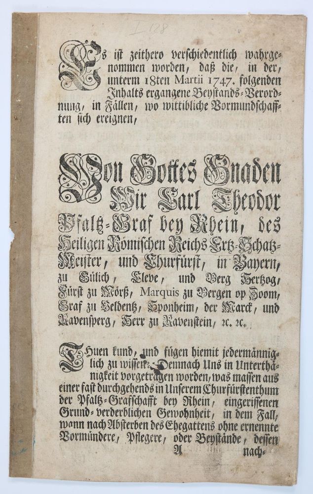 Große Abbildung Nr.2: 142-536 Churfürstlich Pfalz Bey Rhein,: (Juridica und Kriminologie, Pfalz)