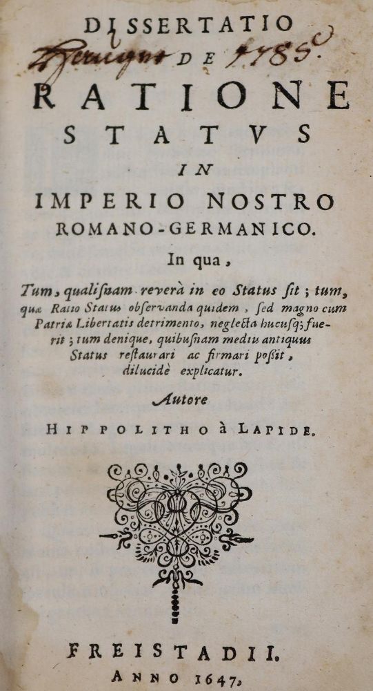 Große Abbildung Nr.1: 142-557 (Chemnitz,B.P. Pseud.) Hippolit a Lapide.: (Jus der Bibliothek v. Prof. Thomas Würtenberger)