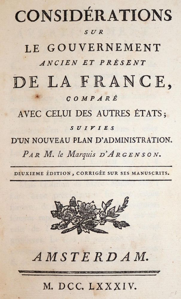 Große Abbildung Nr.1: 142-570 Argenson,R.L. de Voyer d'.: (Jus der Bibliothek v. Prof. Thomas Würtenberger, Frankreich)