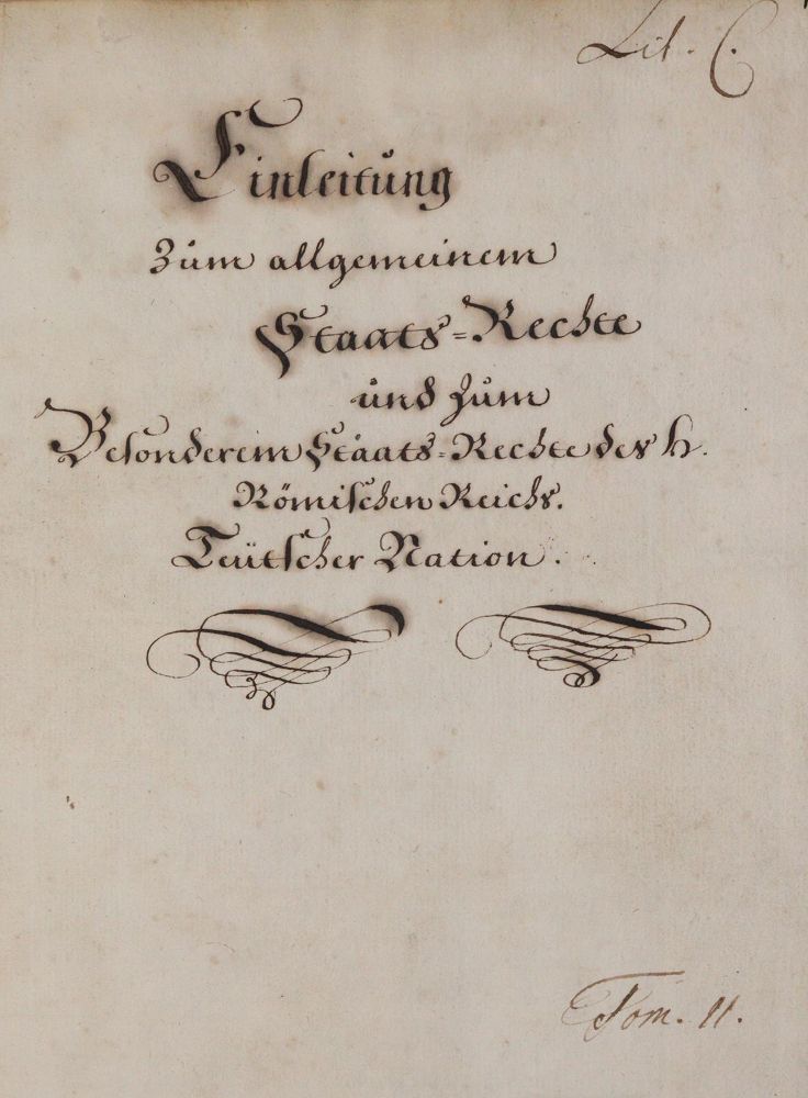 Große Abbildung Nr.1: 142-588 Einleitung: (Jus der Bibliothek v. Prof. Thomas Würtenberger, Handschriften)