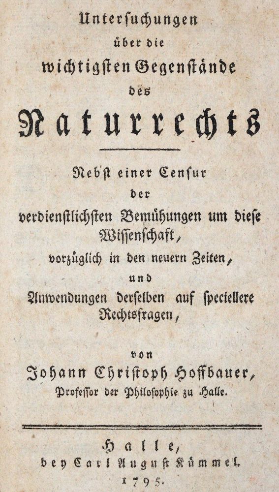 Große Abbildung Nr.1: 142-597 Hoffbauer,J.C.: (Jus der Bibliothek v. Prof. Thomas Würtenberger)