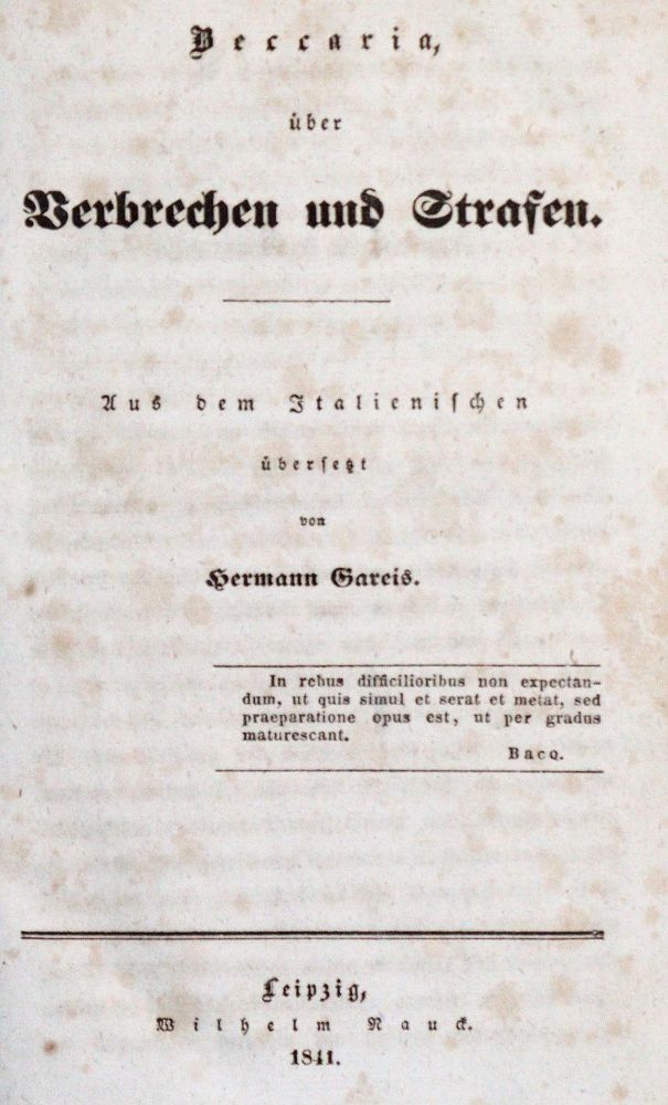 Große Abbildung Nr.1: 142-607 Beccaria,C.: (Jus der Bibliothek v. Prof. Thomas Würtenberger, Juridica und Kriminologie)