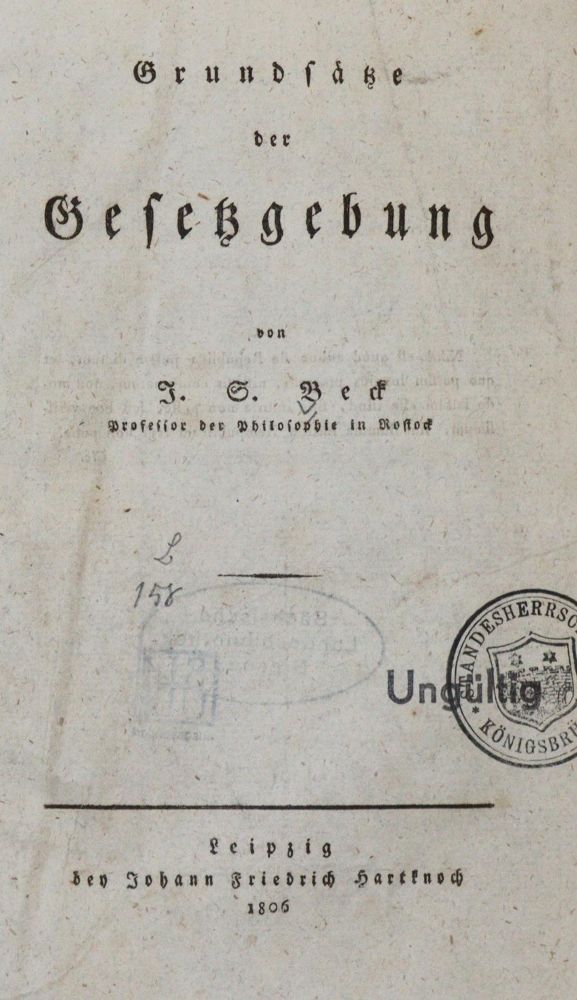 Große Abbildung Nr.1: 142-608 Beck,J.S.: (Jus der Bibliothek v. Prof. Thomas Würtenberger, Juridica und Kriminologie)
