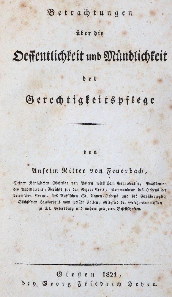 Große Abbildung Nr.1: 142-631 Feuerbach,A.v.: (Jus der Bibliothek v. Prof. Thomas Würtenberger, Juridica und Kriminologie)