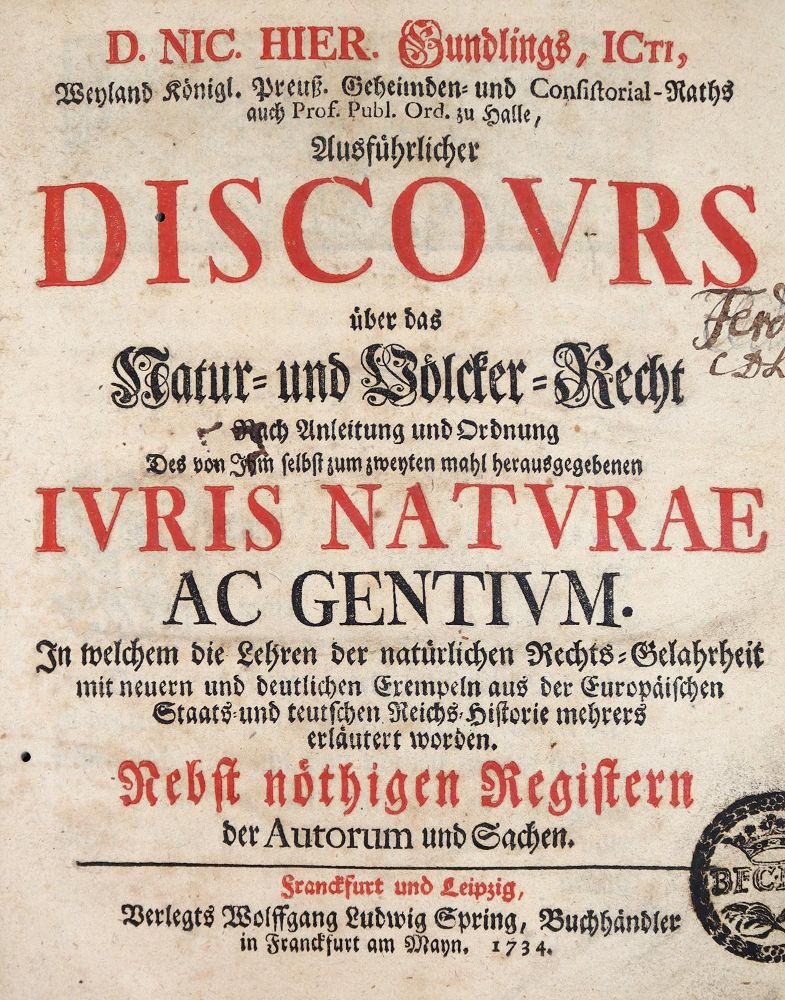 Große Abbildung Nr.1: 142-635 Gundling,N.H.: (Jus der Bibliothek v. Prof. Thomas Würtenberger, Juridica und Kriminologie)