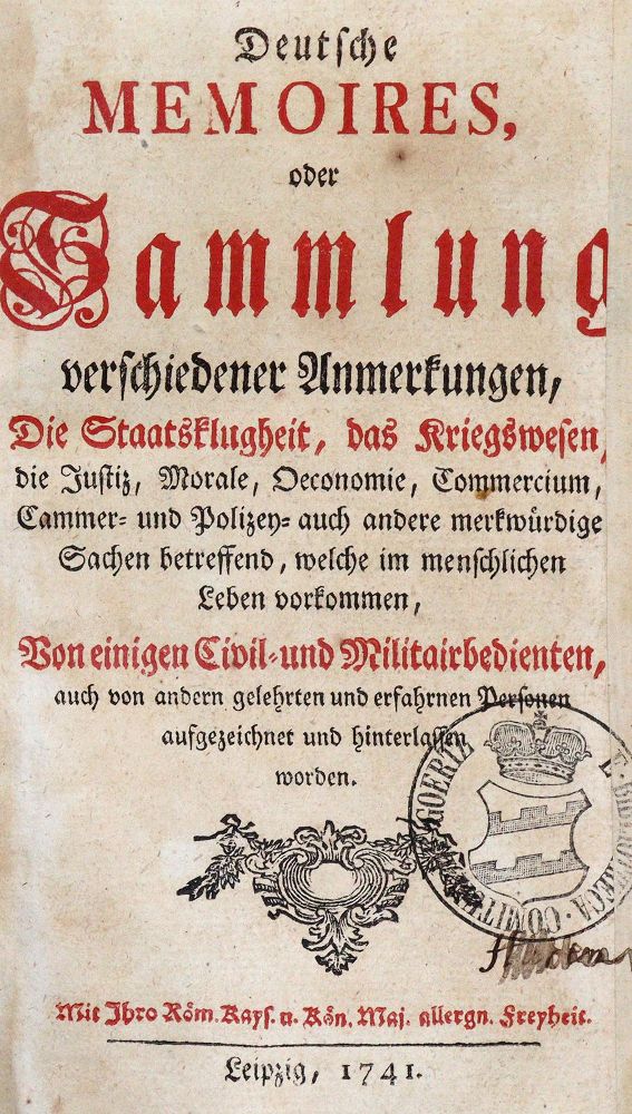 Große Abbildung Nr.1: 142-640 (Justi,J.H.G.v.).: (Jus der Bibliothek v. Prof. Thomas Würtenberger, Juridica und Kriminologie)