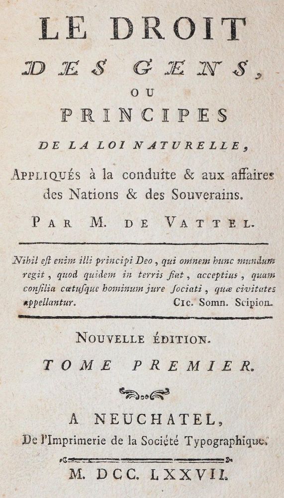 Große Abbildung Nr.1: 142-665 Vattel,E.de.: (Jus der Bibliothek v. Prof. Thomas Würtenberger, Juridica und Kriminologie)