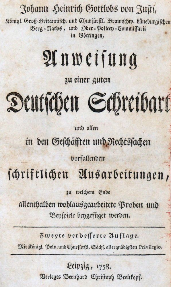 Große Abbildung Nr.1: 142-673 Justi,J.H.G.v.: (Jus der Bibliothek v. Prof. Thomas Würtenberger)
