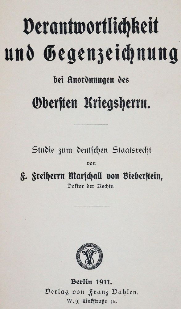 Große Abbildung Nr.1: 142-682 Marschall von Bieberstein,F.: (Jus der Bibliothek v. Prof. Thomas Würtenberger, Militaria)