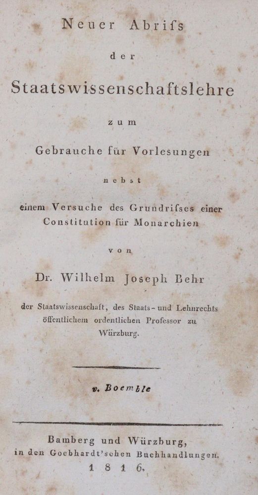 Große Abbildung Nr.1: 142-698 Behr,W.J.: (Jus der Bibliothek v. Prof. Thomas Würtenberger, Politik und Staatswissenschaften)