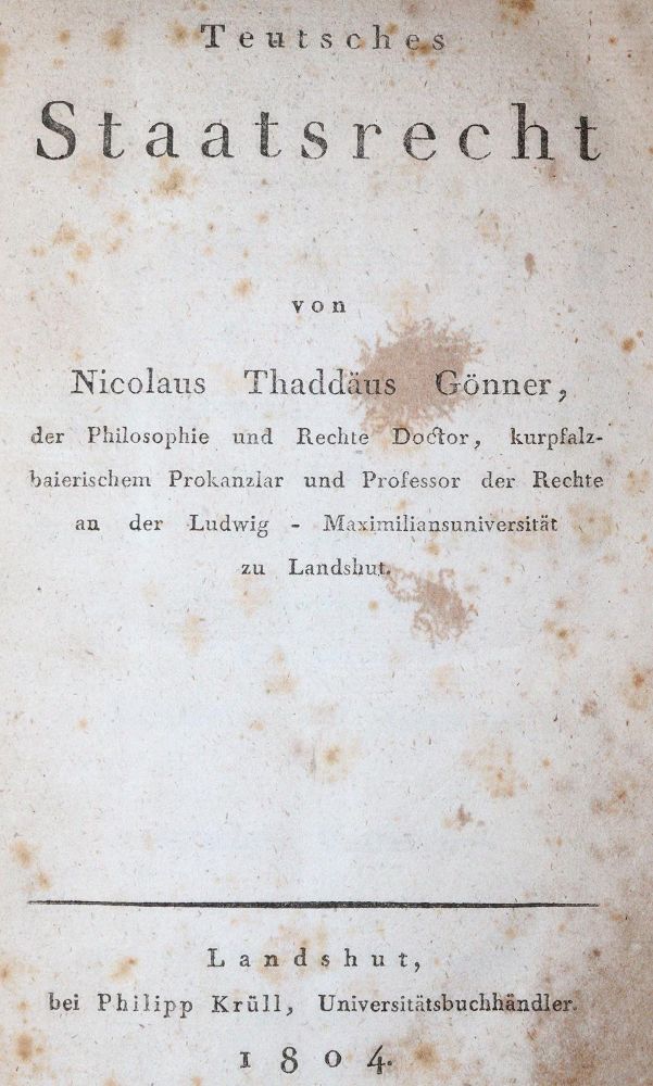 Große Abbildung Nr.1: 142-705 Gönner,N.T.: (Jus der Bibliothek v. Prof. Thomas Würtenberger, Politik und Staatswissenschaften)