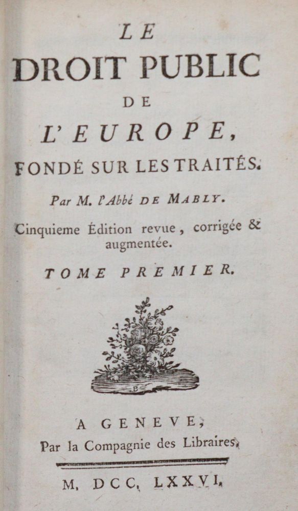Große Abbildung Nr.1: 142-712 Mably,G.B.de.: (Jus der Bibliothek v. Prof. Thomas Würtenberger, Politik und Staatswissenschaften)
