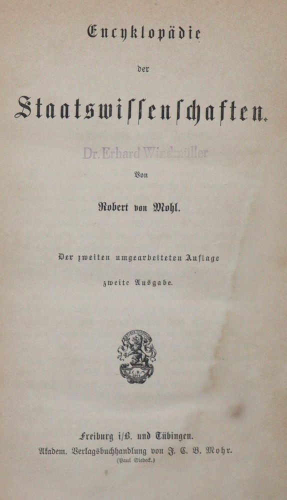 Große Abbildung Nr.1: 142-715 Mohl,R.v.: (Jus der Bibliothek v. Prof. Thomas Würtenberger, Politik und Staatswissenschaften)