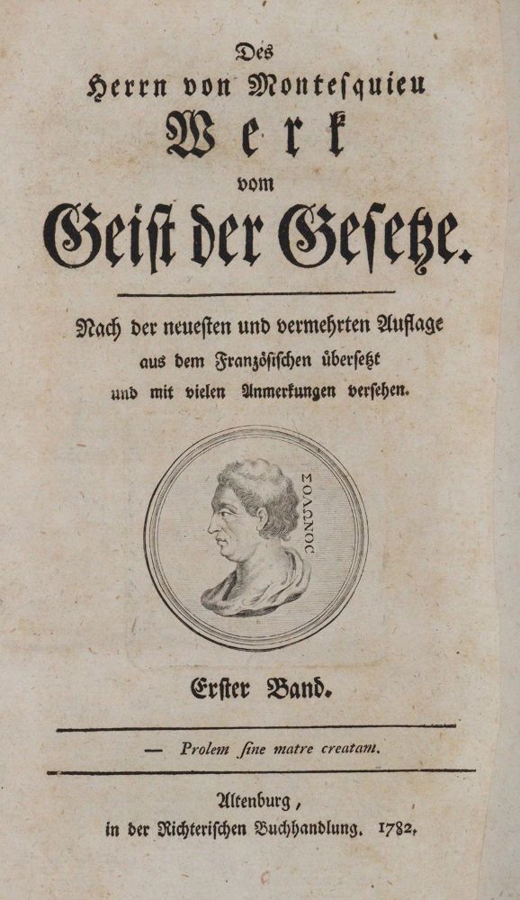 Große Abbildung Nr.1: 142-716 Montesquieu,C.L. de Secondat d.: (Jus der Bibliothek v. Prof. Thomas Würtenberger, Politik und Staatswissenschaften)