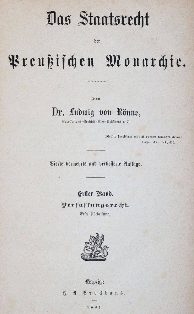 Große Abbildung Nr.1: 142-728 Rönne,L.v.: (Jus der Bibliothek v. Prof. Thomas Würtenberger, Politik und Staatswissenschaften)