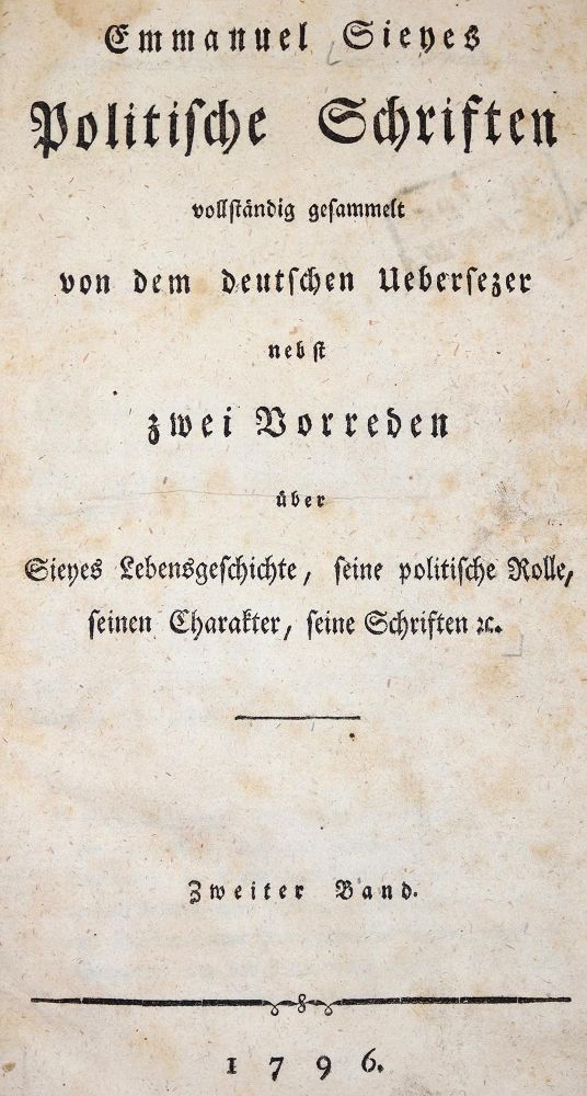 Große Abbildung Nr.1: 142-735 Sieyes,E.J.: (Jus der Bibliothek v. Prof. Thomas Würtenberger, Politik und Staatswissenschaften)