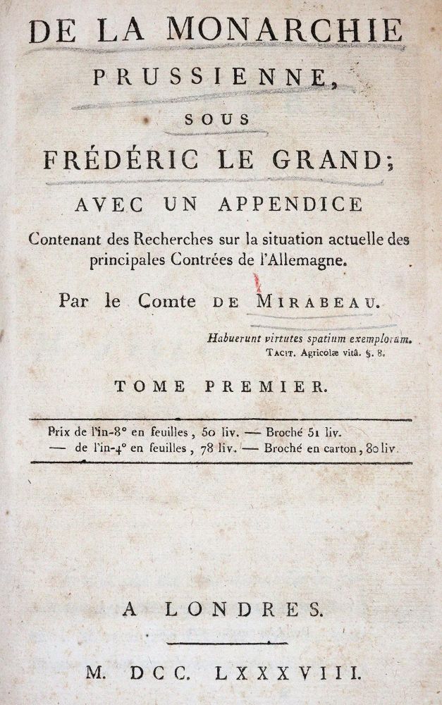 Große Abbildung Nr.1: 142-741 Mirabeau,H.G. de Riquette de.: (Jus der Bibliothek v. Prof. Thomas Würtenberger, Preußen)