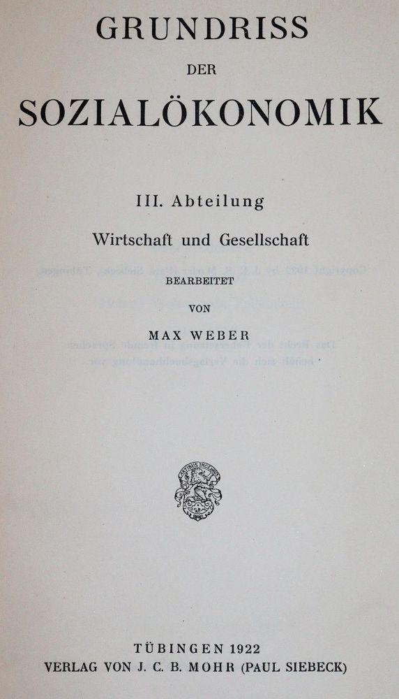 Große Abbildung Nr.1: 142-761 Weber,M.: (Jus der Bibliothek v. Prof. Thomas Würtenberger, Wirtschaft)