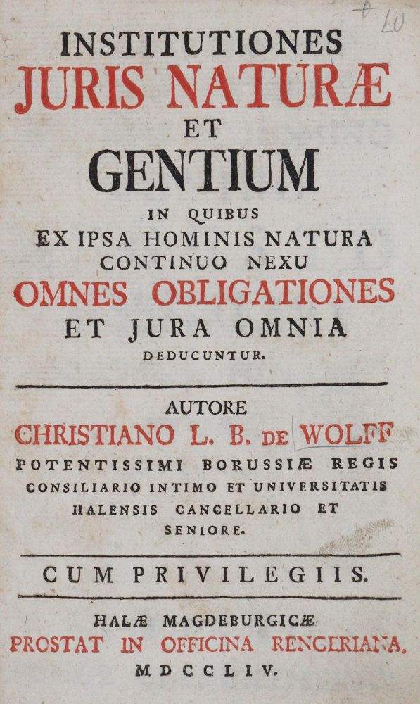 Große Abbildung Nr.1: 142-763 Wolff,C.v.: (Jus der Bibliothek v. Prof. Thomas Würtenberger)
