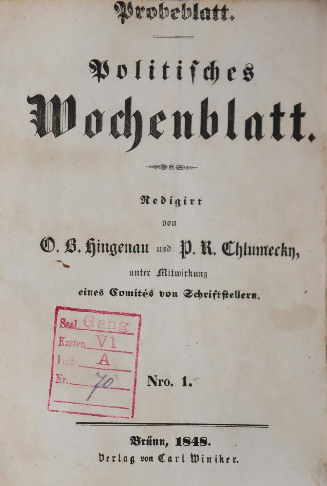 Große Abbildung Nr.1: 142-947 Hingenau,O.B. u. P.R.Chlumecky (Hrsg.).: (Zeitschriften und Zeitungen)