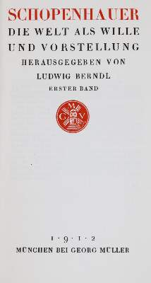 Bild Nr.1: 142-1810 Schopenhauer,A.: (Literatur und illustrierte Bücher 20.Jahrhundert - Alte Literatur in modernen Ausgaben)