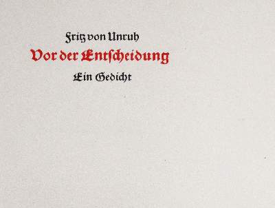 Bild Nr.1: 142-1840 Unruh,F.v.: (Literatur und illustrierte Bücher 20.Jahrhundert - Alte Literatur in modernen Ausgaben)
